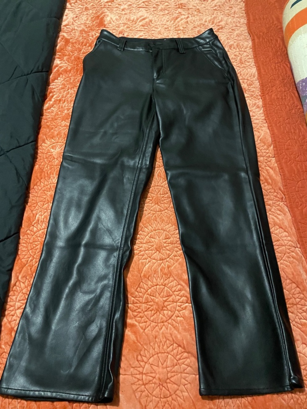 ASOS Mid Rise Black Faux Leather Straight-Leg Pants